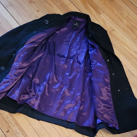 Laura Plus Elegant Black Double-Breasted Pea Coat 50% Wool - Picture 8 of 15